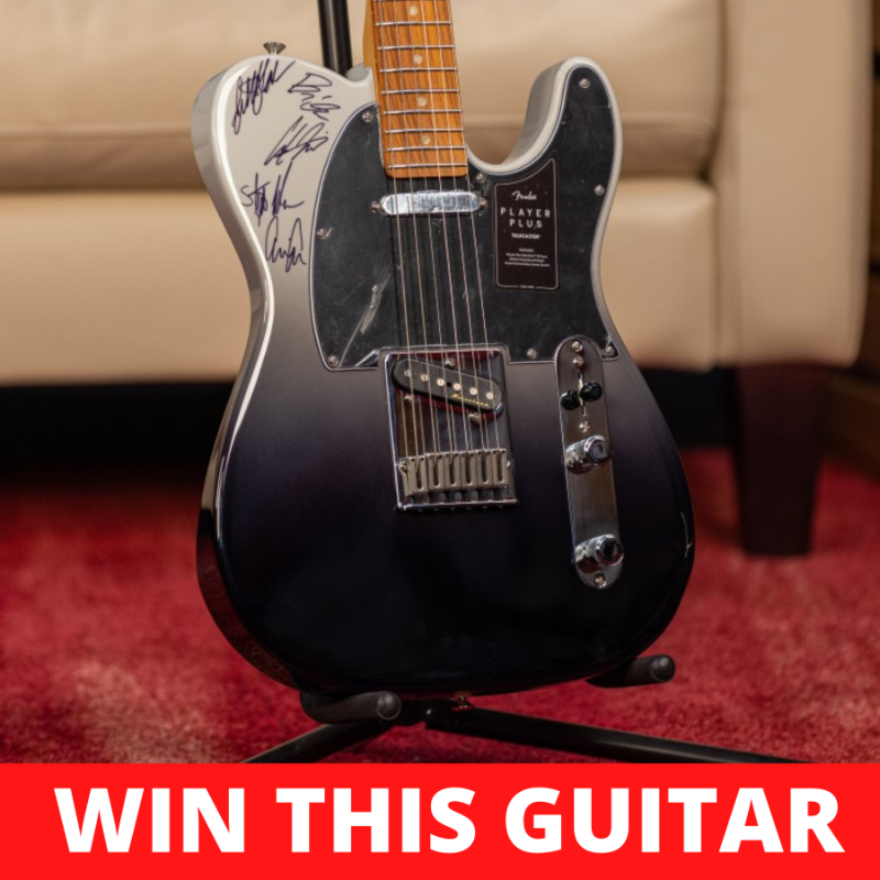 samashmusic's tweet photo. Enter for a chance to win this @Fender Player Plus Ultra in Silver Smoke Burst signed by @WageWar!

**NOTE: In full transparency, the band actually got so excited playing this guitar they accidentally added a small blemish on the front.**

#SamAsh