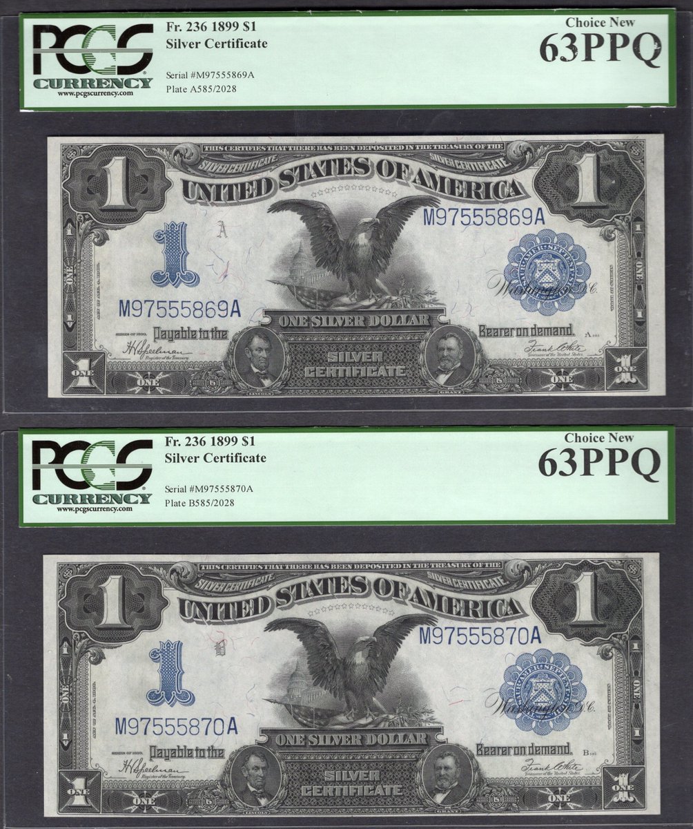 oldpapermoney's tweet photo. Two Consecutive 1899 $1 Silver Certificates

#Saturdaynightcoinshow #numismatics #USA🇺🇸 https://t.co/8Fg1MMXler