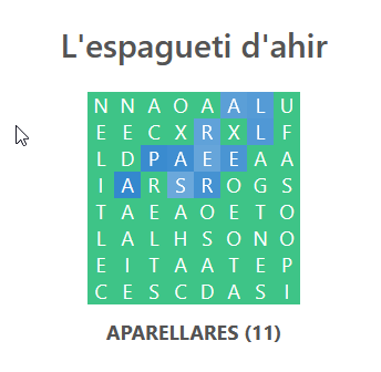 Ahir hi havia dos espaguetis d’onze lletres a la sopa, cerca’ls cada dia!
escudelletres.cat/espagueti