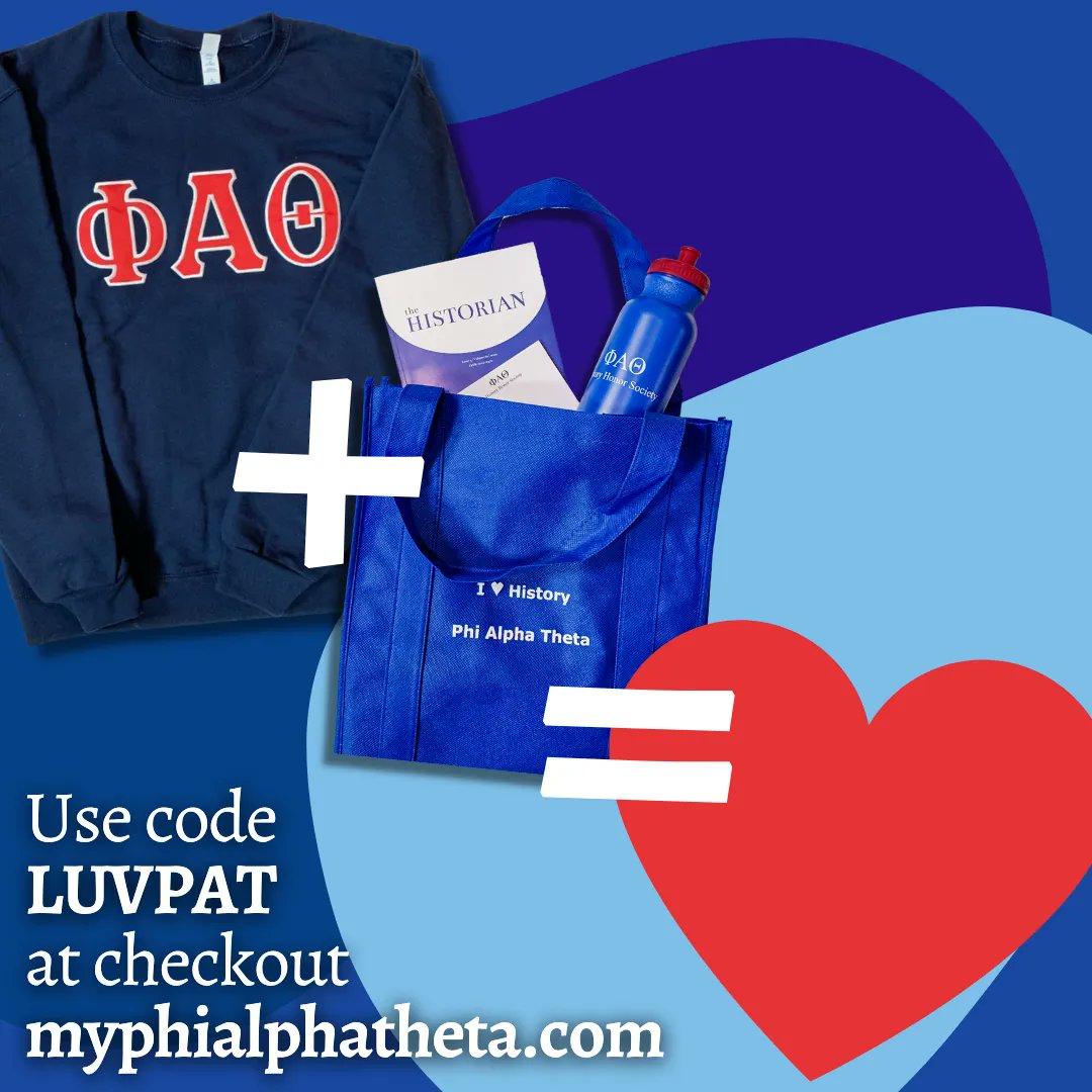 PAT_History's tweet image. The perfect match for any piece of #PhiAlphaTheta merchandise is a free "I love PAT" tote bag! Visit myphialphatheta.com, add your merch and the tote bag to your cart, and checkout using the code 'LUVPAT'!
#HistoryHonorSociety