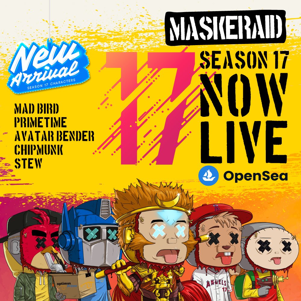 MaskeraidNFT's tweet photo. Season 17 of Maskeraid is now live and for sale on https://t.co/9BaooTWZmD

https://t.co/Q2gRDB8wc4

#nfts #nft #NFTCommumity #nftcollector @opensea https://t.co/sE8mNzzQkS