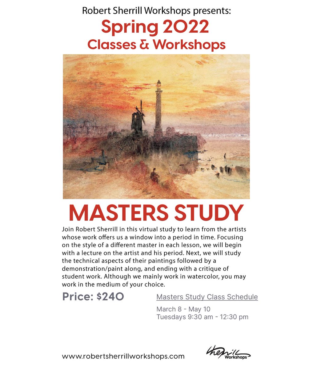 rsworkshops's tweet photo. I am excited to introduce a ten-week "Masters Study" course that will focus on the styles of different masters in each lesson. Enroll today!
https://t.co/rJXd9RW63B

#Watercolor #watercolorclass #artclass #Masters #masterstudy #learnart #Virtual https://t.co/944X0KGc5O