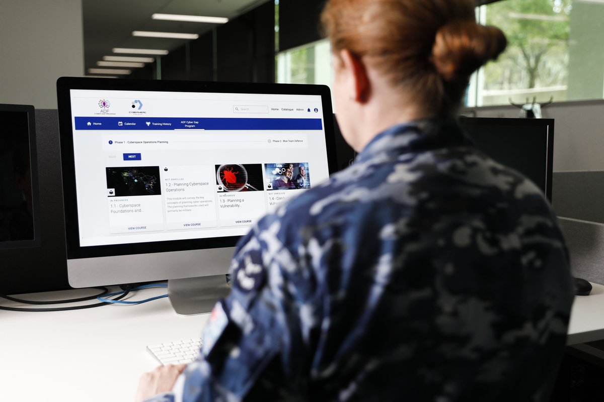 DefenceAust's tweet photo. The 2022 #YourADF Cyber Gap Program has commenced its partnership with @CybermercCom during UAT. Together with Digital Profession, the #ADFCGP aims to provide work exposure with Defence while students complete studies in a cyber-related field. https://t.co/7uabGesxYR