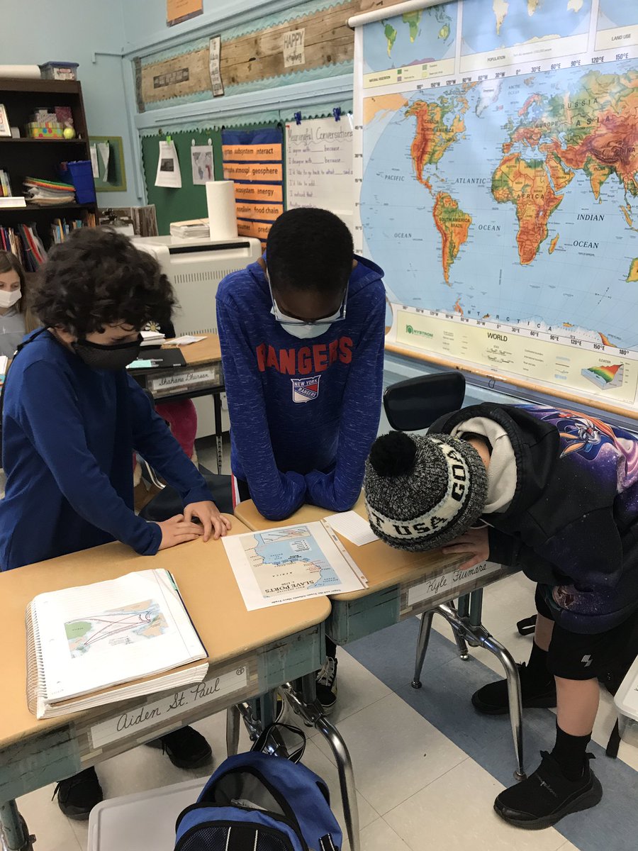 RDAulisa's tweet photo. These 5th graders did a terrific job assuming the role of museum curators to create placards as they analyzed several maps of how the exchange of sugar and other cash crops fueled the trans-Atlantic slave trade. #whyhistorymatters @MitchBickman @Mastrande_Oside https://t.co/BpO0WFkjMC