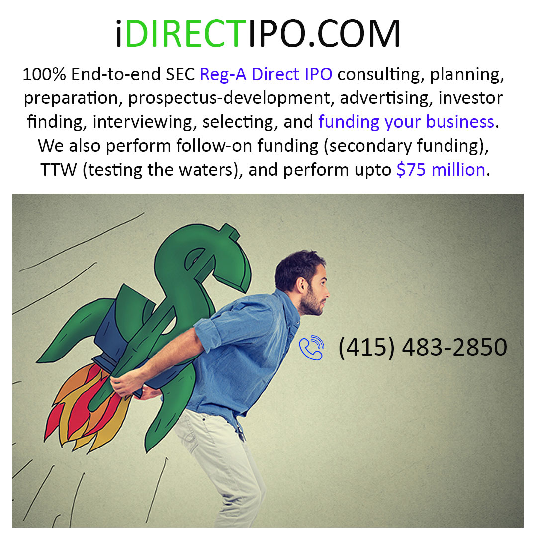 iDirectIPO's tweet photo. We can help u Raise Up to $75m for ur #business: https://t.co/CvHLkR4Pwc  💰

We've been doing it For 15+ years, long before #ElonMusk discovered #RegA+ and started promoting it.

#raisingfinance #raisingcapital #businesssolutions #regulationA #Investment #SEC #Exemption #IPO https://t.co/Dyk5r7cOO1