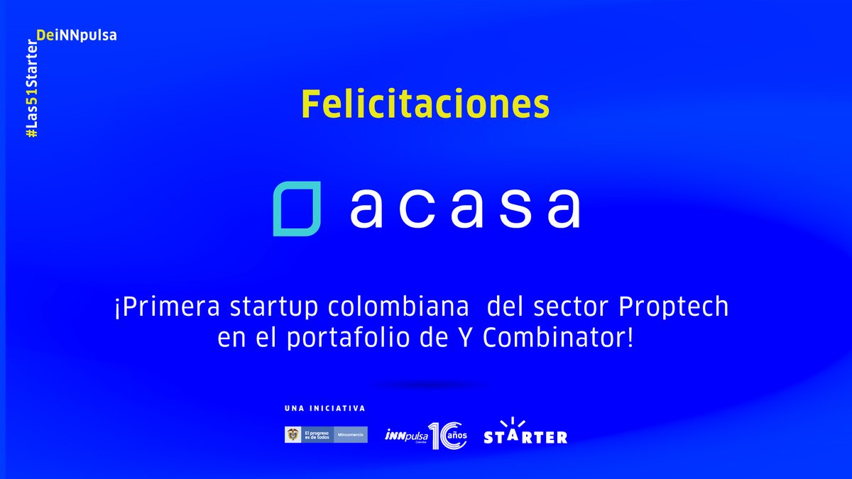 InnpulsaCol's tweet photo. #OrgulloiNNpulsa🤩|¡Buenas noticias! @ACASA startup que hizo parte del primer #batch de nuestro programa #Las51StarterDeiNNpulsa, fue seleccionada para formar parte del portafolio de @ycombinator, una de las aceleradoras de #startups de tecnología más importante en el mundo🌎. https://t.co/AW3sXkH3bS