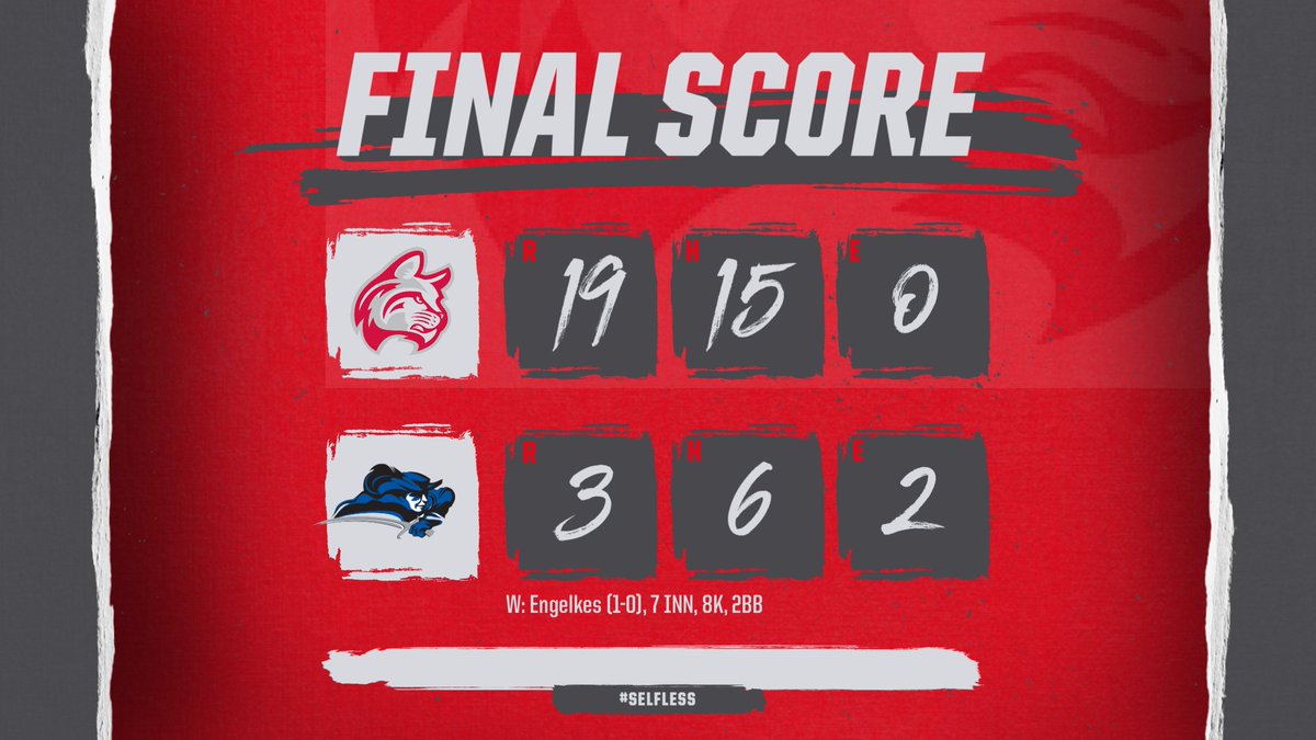 Wildcats bounce back in game two. 

E. Salmon, 3-4, 2HR, 6RBI 
D. Blinn, 2-5, HR, 5RBI 
T. Mathews, 2-4, 2RBI 
J. Engelkes 7 INN, 6H, 8K, 2BB

#IWU #SELFLESS