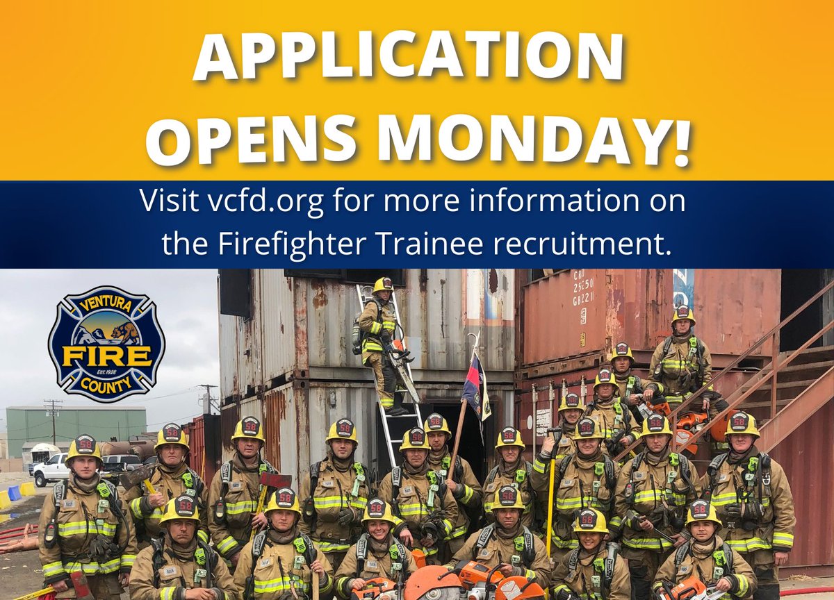 VCFD's tweet photo. Are you ready to join our team? Applications for VCFD's Firefighter Trainees recruitment opens this upcoming Monday, February 14th!

Visit https://t.co/Dgxv7O1IhP for requirements and more information. https://t.co/5AD9aJOCG2