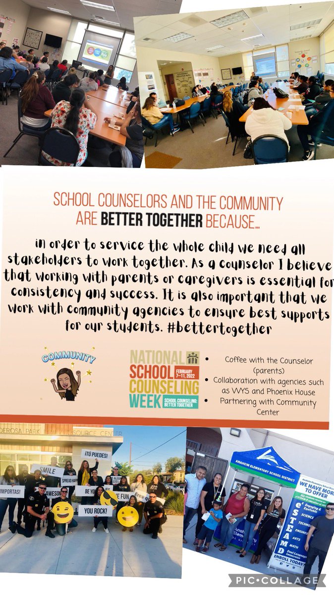 Late post: School counselors and the community are better together. <a href="/ASCAtweets/">ASCA</a> @MyCASC #BetterTogether #NSCW22 <a href="/AESDcounselors/">AESDcounselors</a>