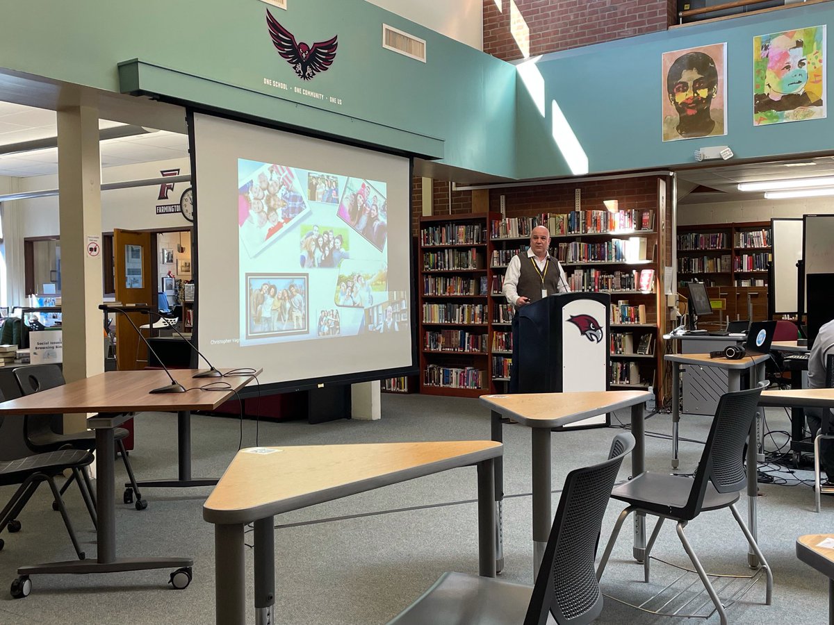 1FarmingtonHS's tweet photo. Special thanks to @Scott_Driscoll for visiting FHS to share strategies on staying safe online. A great Hawk’s Nest learning opportunity for all of us! #OneSchoolOneCommunityOneUs https://t.co/36fCGogujm