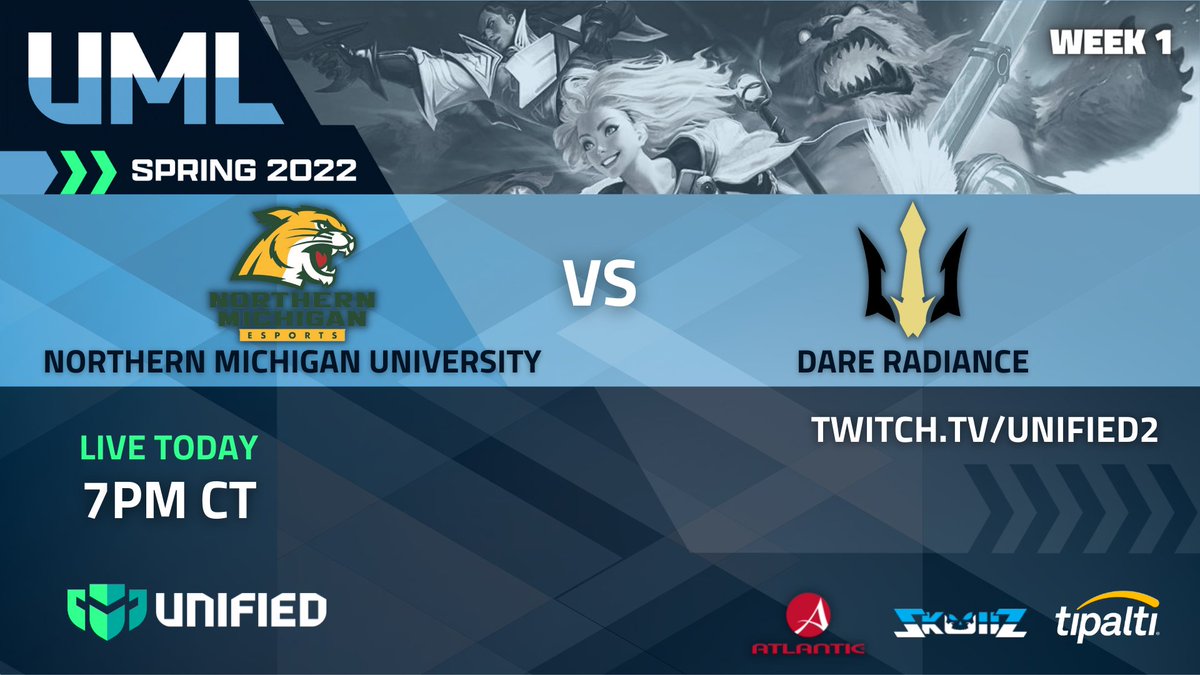 The first night of 2022 Spring UML is here👏We've got a great match with some great talent covering it💙

⚔ <a href="/NorthernMichig4/">NMU Esports</a> vs <a href="/gg_Dare/">Dare Gaming</a> 
🎙 <a href="/Orbital_Casting/">Daniel “Orbital” Le</a> <a href="/Roodood1/">Roodood</a> 
🎥 <a href="/aeons_ahead/">Aeon</a>