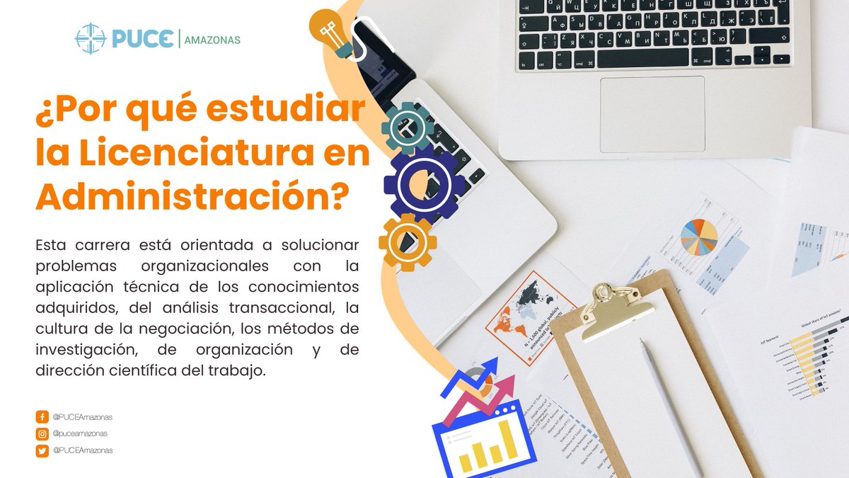 Si aún no te has decidido por una carrera para estudiar, hoy te contamos porqué deberías seguir 𝙇𝙞𝙘𝙚𝙣𝙘𝙞𝙖𝙩𝙪𝙧𝙖 𝙚𝙣 𝘼𝙙𝙢𝙞𝙣𝙞𝙨𝙩𝙧𝙖𝙘𝙞ó𝙣 📊📈📝

¡𝗠𝗮𝘁𝗿í𝗰𝘂𝗹𝗮𝘀 𝗮𝗯𝗶𝗲𝗿𝘁𝗮𝘀!

#SomosPuceAmazonas 
#MatrículasPUCE 
#DejaTuHuellaEnLaPUCE