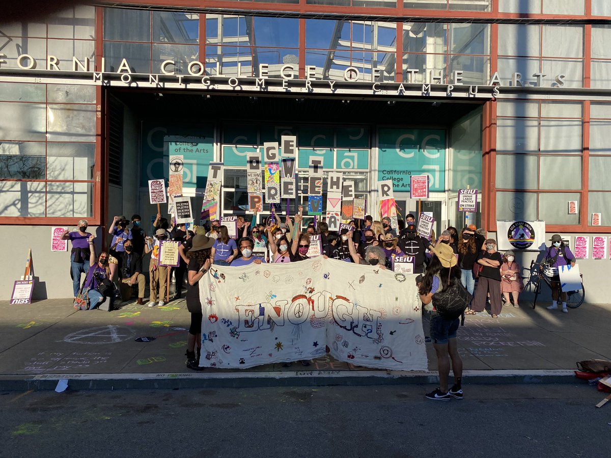 seiu1021's tweet photo. Business as usual at CCA ended this week. Our four-day unfair labor practice strike is just the beginning!  @sfoakunite @CCAAdjunctUnion #ccaaststrike https://t.co/EFZWguEjOE