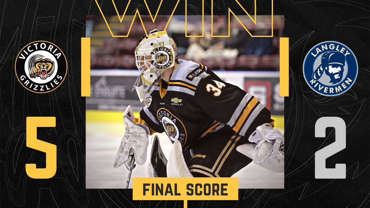 Final from the Q Centre. 

Victoria Grizzlies beat the Langley Rivermen 5-2! 

Final shots 35-33 Rivermen 

The Grizzlies are on a three-game winning streak! 

See you all for our Help Fill A Dream night tomorrow against the Coquitlam Express