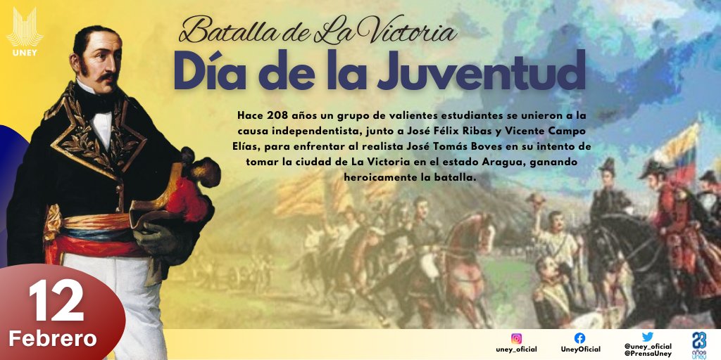Cada 12 de febrero se conmemora en nuestro país el Día de la Juventud, al recordar a los jóvenes que combatieron en nombre de la Patria durante la Batalla de la Victoria #12DeFebrero #DiaDeLaJuventud <a href="/NicolasMaduro/">Nicolás Maduro</a> @TibisayLucena8 <a href="/arbolve/">ArbolVe</a> <a href="/MedozaWullian/">Wullian Mendoza</a> <a href="/JLEONYARA/">JULIO LEÓN</a> <a href="/marioyovera/">Mario Yovera</a>