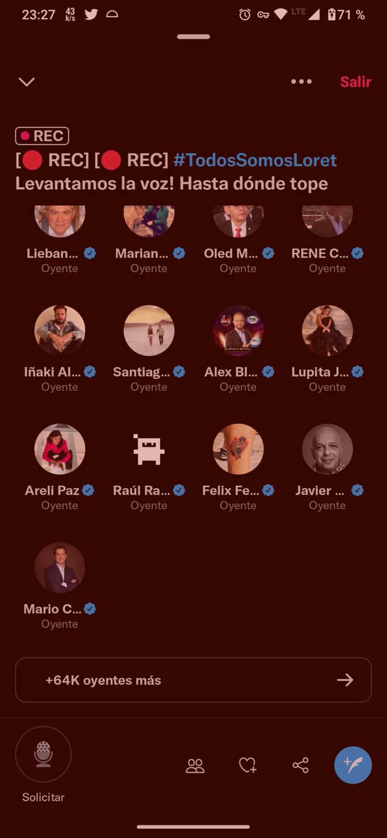 alex_mayorga's tweet photo. #TodosSomosLoret @TwitterSpaces at +64K Tweeting these screen captures as tomorrow morning there'd be "otros datos" Heck he might even try to shutdown @TwitterMexico or @Twitter altogether
https://t.co/Le90wdGbNa https://t.co/8ISnMubBv3