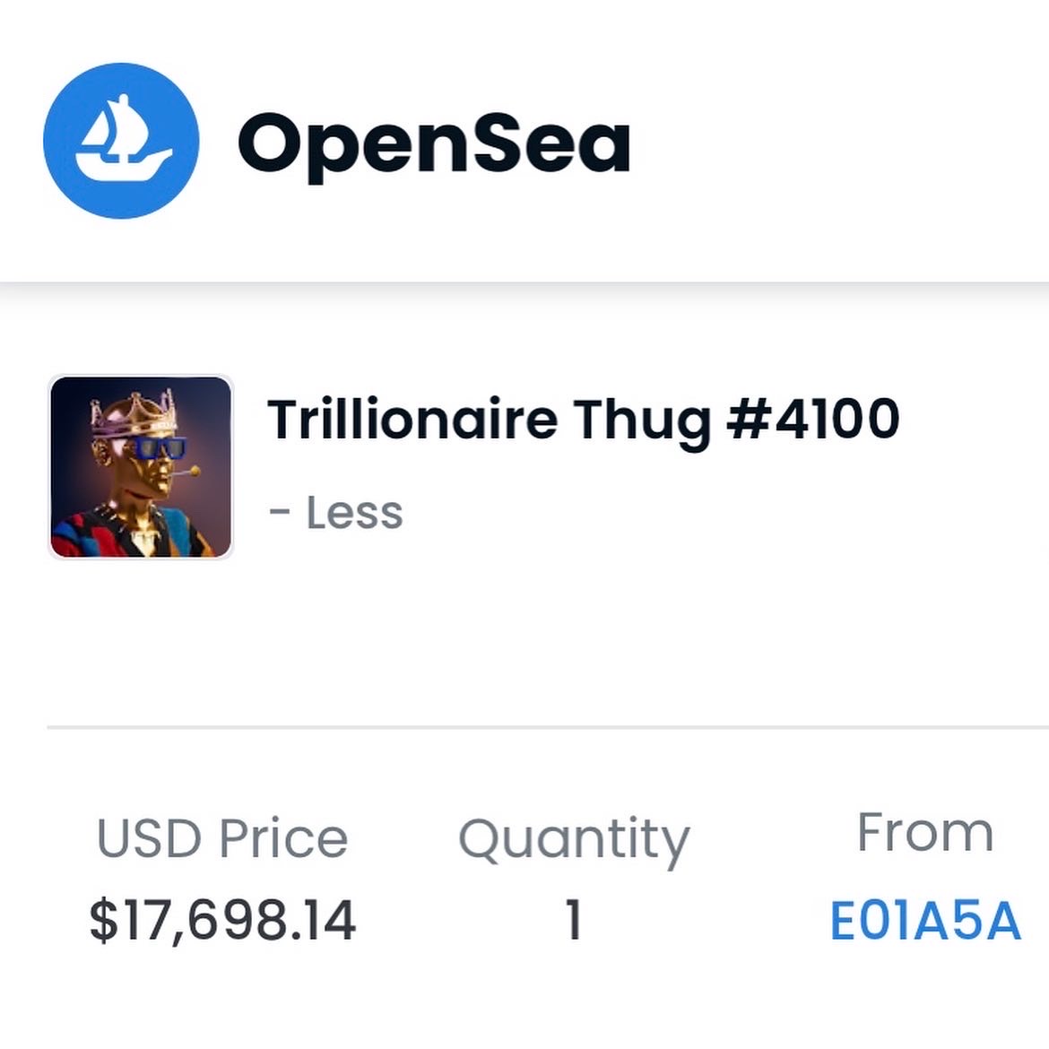 #Trillionairethugs #4100 recently sold for $17,698 USD. #nft