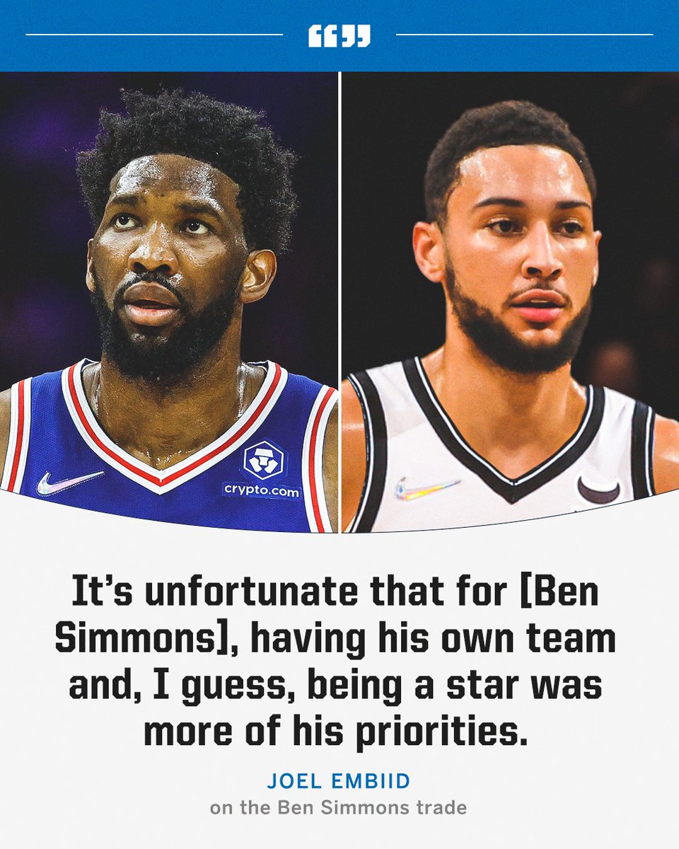 espn's tweet photo. Joel Embiid talked about the Ben Simmons trade. https://t.co/P44uzYzh5A