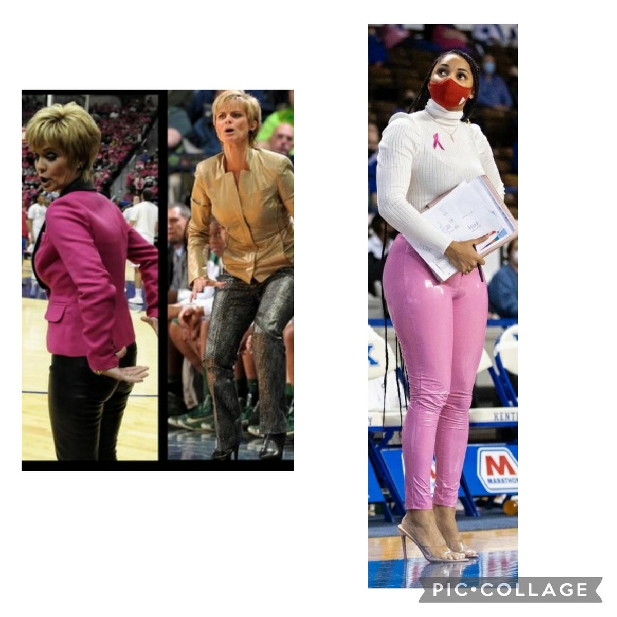 trebah34's tweet photo. @Sydney_Rene Both women are beautiful. There's similarity in both outfits(leather) and both are wearing heels. Which just about if not all woman coaches wear. One woman is just curvier and of another ethnicity. People with the hateful derogatory comments Assistant Coach, please stop the hate. https://t.co/Sa2bEB4iwj