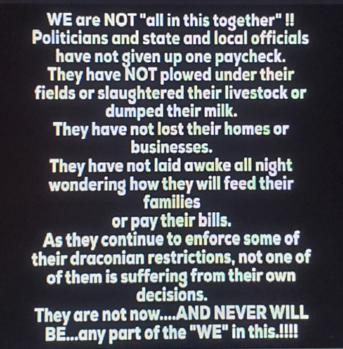 womanofchrist4's tweet photo. All in this together? I don't think so! #politicians #stateofficials #localofficials #WeThePeople #TogetherStronger https://t.co/1Sg2dWyC1O