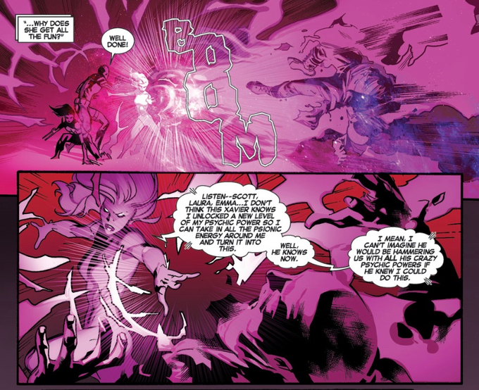 Jean_RED_Grey's tweet photo. @LoveJeanGrey11 @GerryDuggan Haha! I really trust Duggan. He's done right by Jean, and I suspect he's just getting warmed up with her. I wouldn't be surprised if he's the writer who finally has her use her psionic energy absorption ability. #PinkForm https://t.co/jhz6CE4zlm