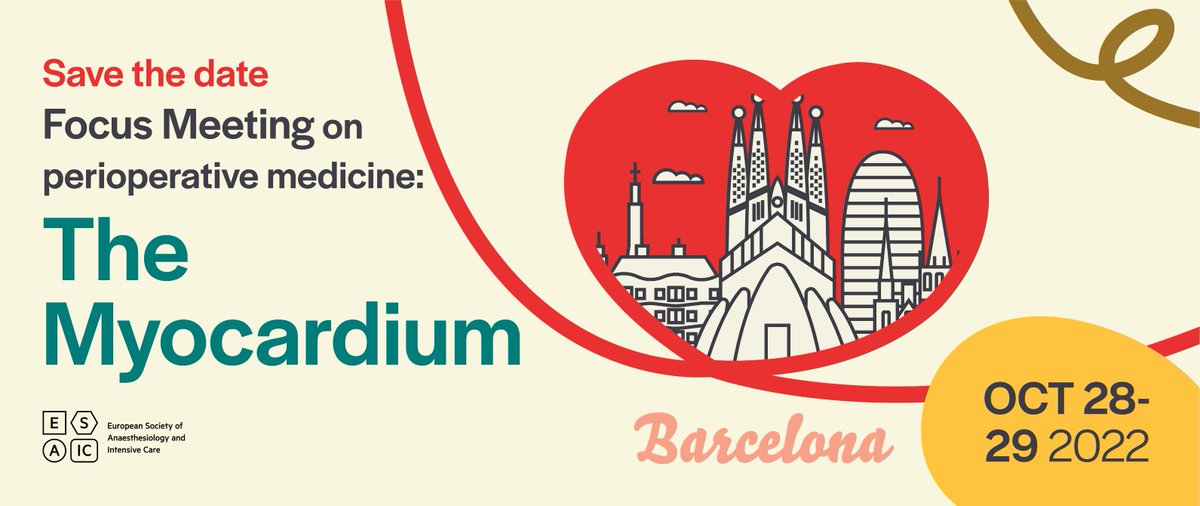 Save the date for #FM22!
Join us in Barcelona this 28-29 October for this year’s Focus Meeting. The meeting will spotlight the perioperative care of patients at risk for myocardial damage occurring after noncardiac surgery.

esaic.org/event/esaic-fo…
 
#Anaesthesia #IntensiveCare