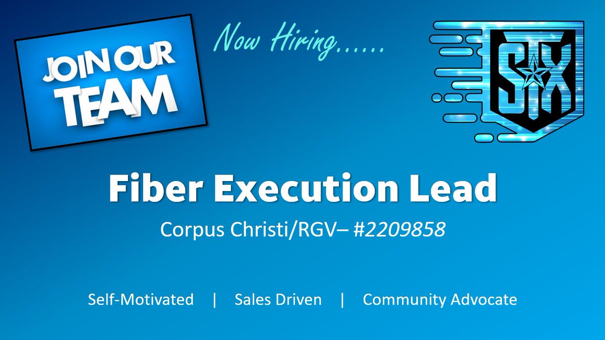STXspeaks (@stxspeaks) on Twitter photo Are you a self-motivated, sales driven, Community advocate that’s eager to grow AT&T Fiber in South Texas? If so, apply now and join our STX Fiber Team! <a href="/STXSpeedsetters/">STX Speedsetters</a>
#BeBetterThanYesterday • #WeAreSTX • #GoWest @gowestregion Are you a self-motivated, sales driven, Community advocate that’s eager to grow AT&T Fiber in South Texas? If so, apply now and join our STX Fiber Team! <a href="/STXSpeedsetters/">STX Speedsetters</a>
#BeBetterThanYesterday • #WeAreSTX • #GoWest @gowestregion