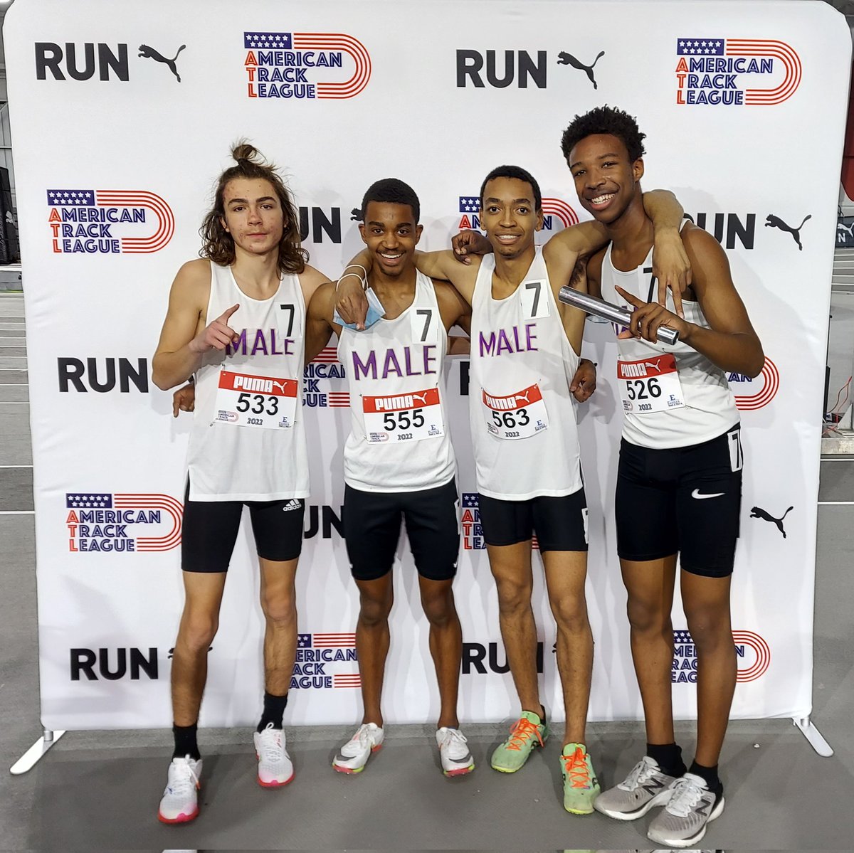 maletrack's tweet photo. Caden Cull, Garrett Steed, Josiah Washington, and Key’Shawn Cain win the 4x800 relay at the Eastern Indoor Relays. Their time (8:24.40) is a new facility record and the fastest time in Kentucky this year. @MaleBulldogs @kytrackxc https://t.co/ONzSOGFR8v