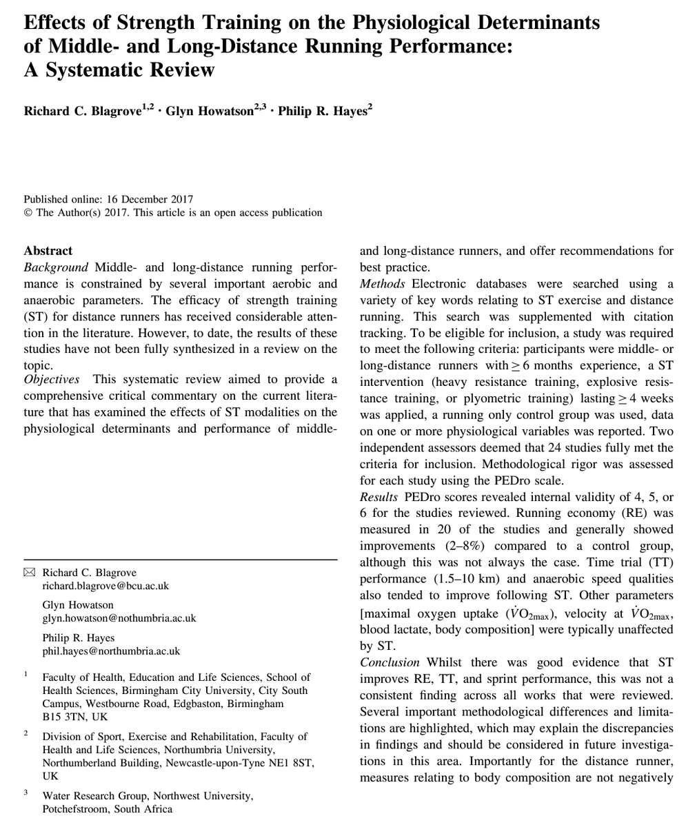 mboydphysio's tweet photo. Strength Training for Runners...

✅ Improves time trial performance
✅ Improves running economy
✅ Improves sprint speed
✅ Improves strength

❌ Change VO2 max
❌ Change lactate threshold
❌ Change body composition

Great paper from @rich_blagrove 
https://t.co/leafvK1E1K https://t.co/L3kZVy3ori