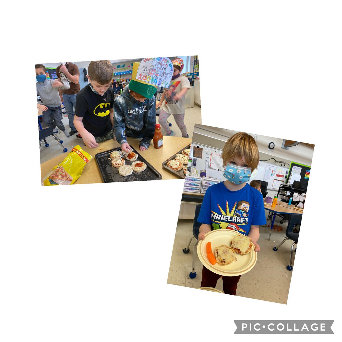 Johnston_LDSB's tweet photo. 100th day of school fun! We stacked 100 cups, built 100 with pattern blocks, and even made a "100's lunch" with English muffin pizzas and carrot sticks 😊 @Centennial_LDSB https://t.co/4U40OxQIkc