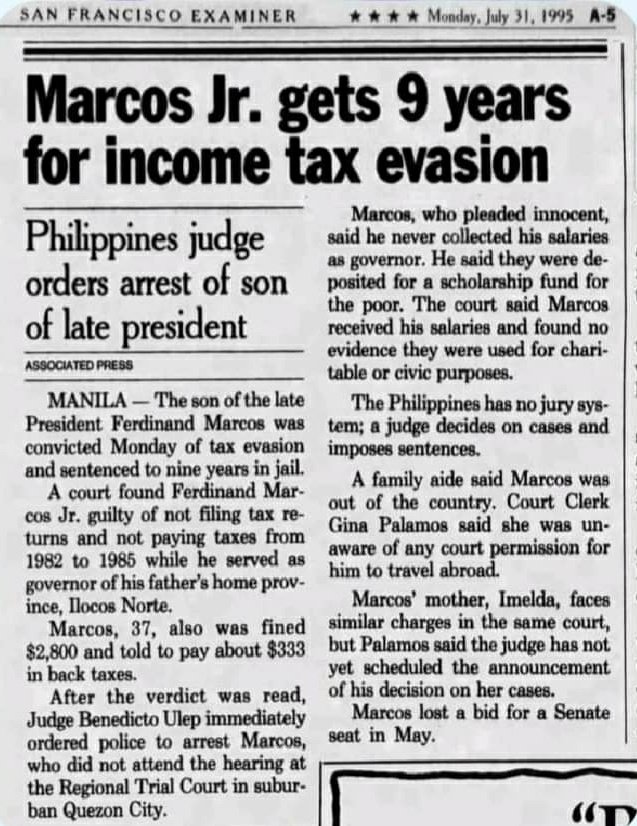 jcpunongbayan's tweet photo. Originally dapat makukulong pa nga for 9 years eh, for not paying taxes and not filing tax returns for 4 freakin' years. 🙄 #NeverForget https://t.co/7dprOVaguf