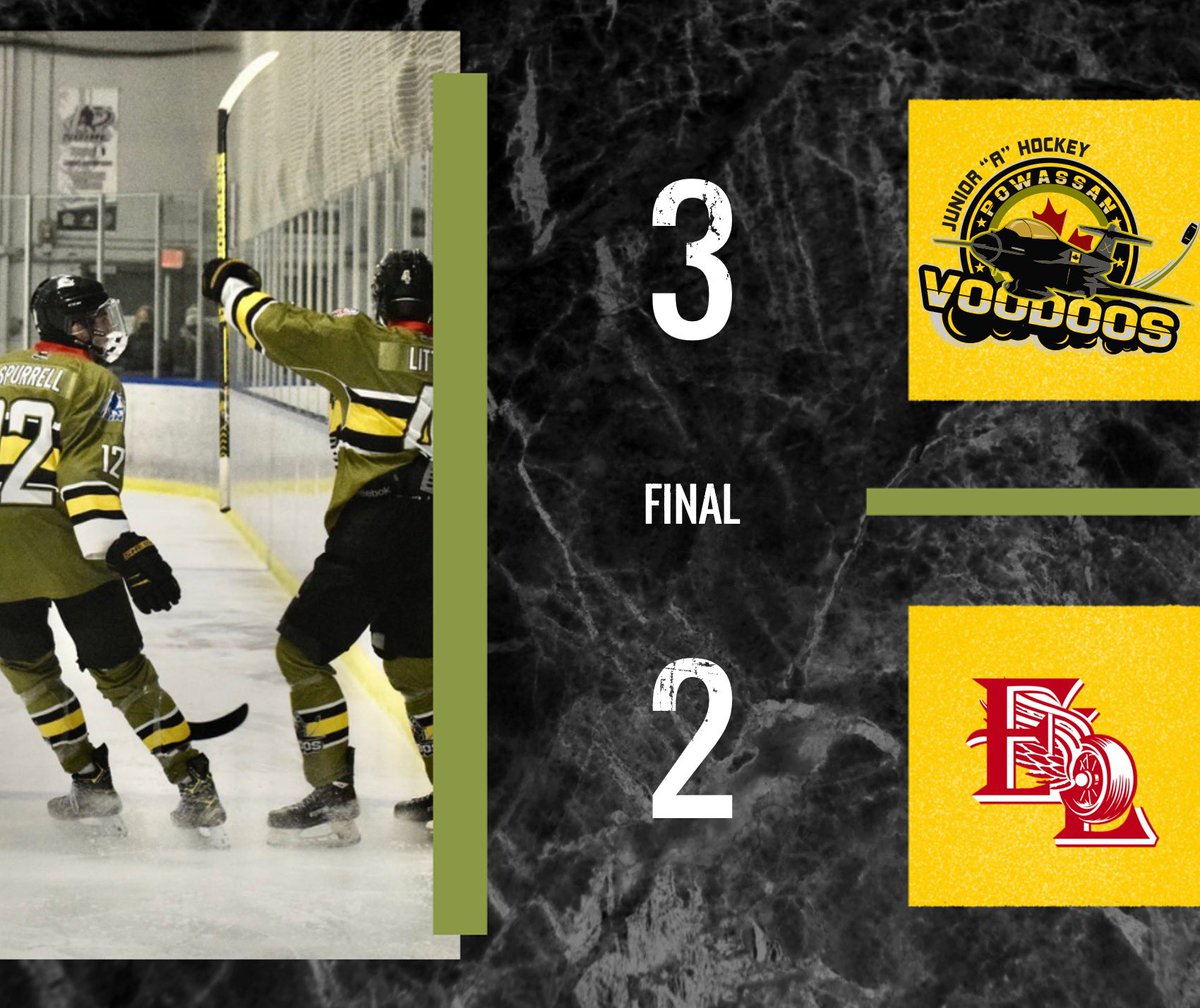 VoodoosNOJHL's tweet photo. GAME OVER! | Goals by Macqueen-Spence and Little just 7-seconds apart gives Powassan the win and a crucial two points! 

#FindAWay #POWvsEL https://t.co/73bEduVlkB