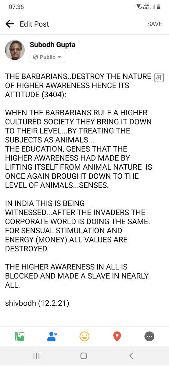 subodhshivbodh's tweet photo. Destruction of higher awareness  hence its attitude (3404): https://t.co/F4B5vq0ILi