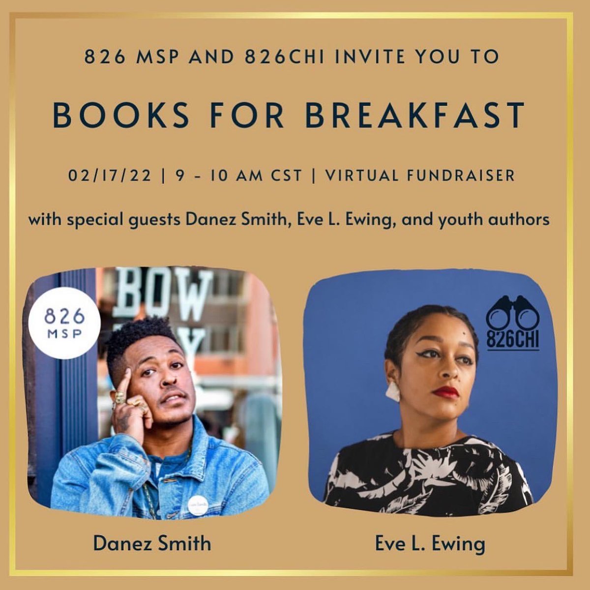 AgentSupply's tweet photo. Next week- “Books For Breakfast” will be crashing into your breakfast nook, with Danez Smith, Eve L. Ewing &amp; our young authors from @826MSP &amp; @826CHI - you’re not gonna want to miss this one!
Also, our store has restocked books from our special guests- in-store &amp; online #826chi https://t.co/g8ZuF082XE