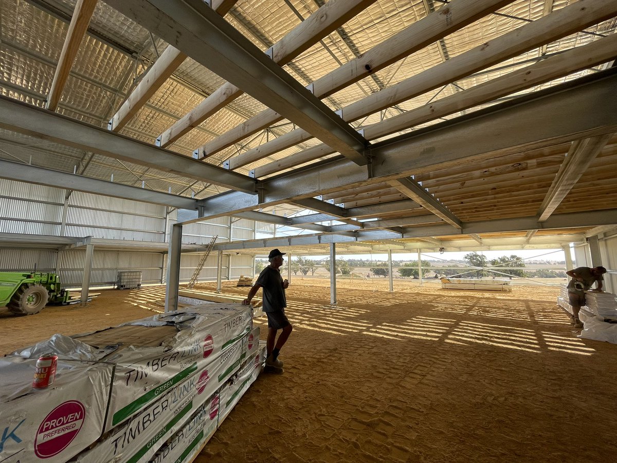 CoChippy's tweet photo. Been very busy with the second Awi shed, changed sub floor design to only eight posts supports possibly first shearing shed in the world with only eight posts supporting sub frame that can hold 900plus head!! Stay tuned for progress shots https://t.co/Yt4CMvDp0g