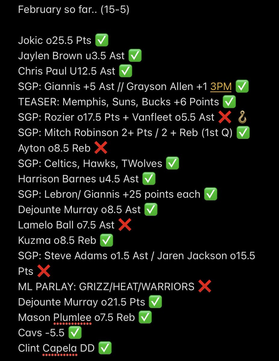 AndysAnalysis's tweet image. February has been unreal… 15-5 start and the sky’s the limit 😂✍️ #bets #bettingpicks #Freebets #nbabets