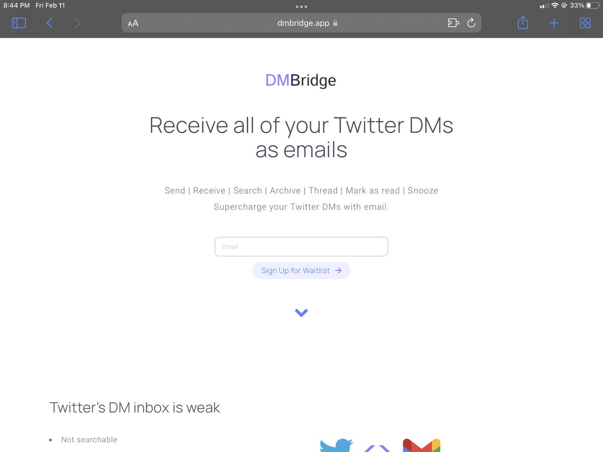 ** Your Twitter DMs? 

A dumpster fire.

** My DMs? 

They all get forwarded to my gmail now. 

Searchable. 

Kept forever.

I answer them inside of gmail.

** Want to try it?

Get on the waiting list at:

dmbridge .app