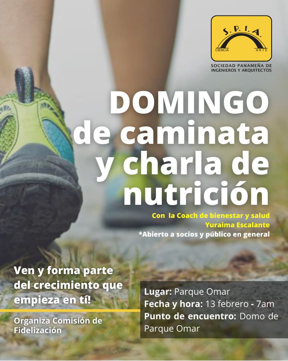 SPIApanama's tweet photo. El verano ya está aquí.☀️
Puedes acompañarnos en esta caminata y charla de nutrición.
📍@ParqueOmarPma
📆 Domingo 17 de febrero
⏰ 7:00 a.m.
La Comisión de Fidelización de la #SPIA invita a socios y público en general.
#Salud
#Familia
#Nutrición https://t.co/1D1aUOBxr2