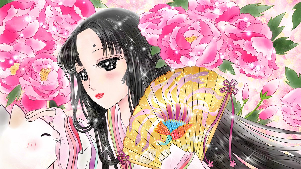 福娘様昔話かぐや姫フルバージョン、ペン入れと色塗、一部修正した絵 