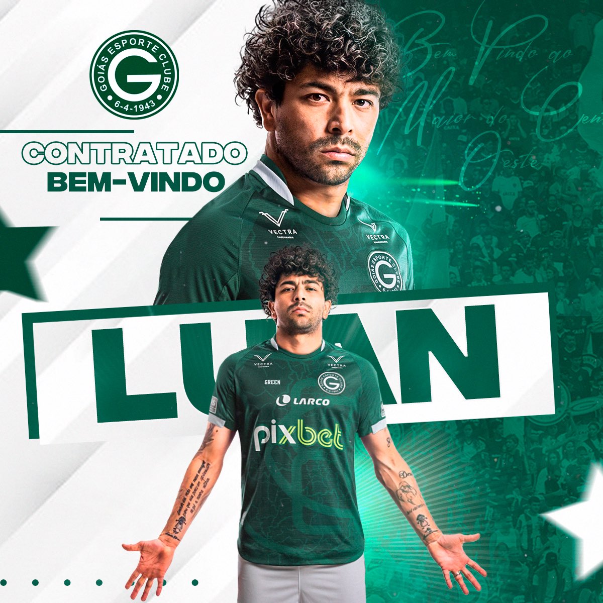 goiasoficial's tweet photo. LUAN É DO VERDÃO! 🤝🇳🇬

O atacante Luan assinou contrato com  o #MaiorDoCentroOeste para a temporada de 2022.

Seja bem-vindo e VAMOS JUNTOS, @luanmadson! 👊🏼

↕️ 1,70cm
➡️ 31 anos https://t.co/U6CO3kMHSe