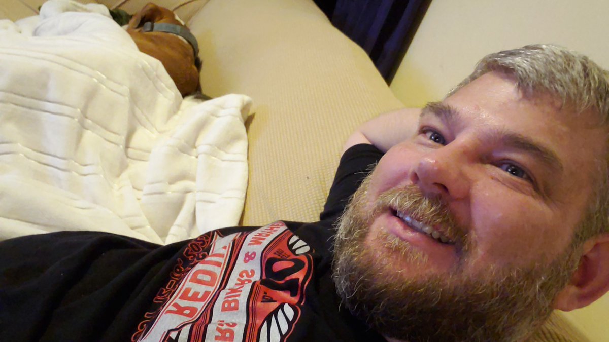 HairybumMD's tweet photo. Just relaxing with the dogs.  Three of them hiding under there https://t.co/PxeMXLGKyZ