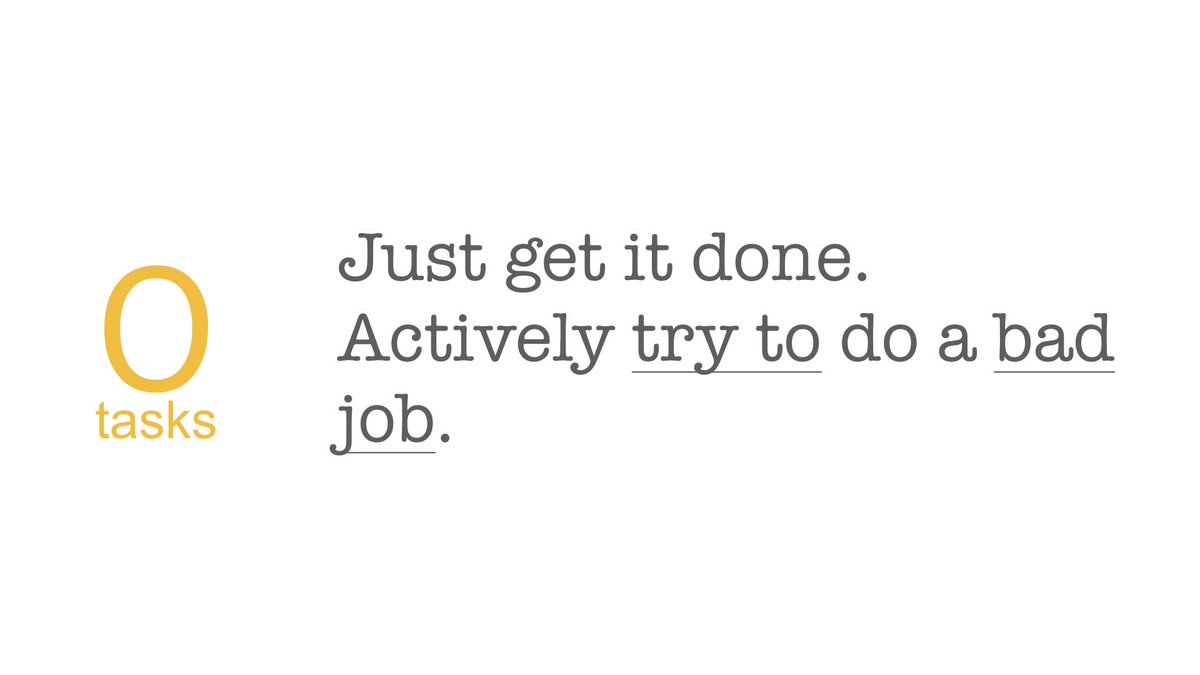 Principle 3:All your tasks are not created equal. Doing great work doesn't mean that you put in your best effort for every taskUnderstand the difference between Leverage tasks, Neutral tasks, and Overhead tasks, and aim for a different degree of quality for each type of task: