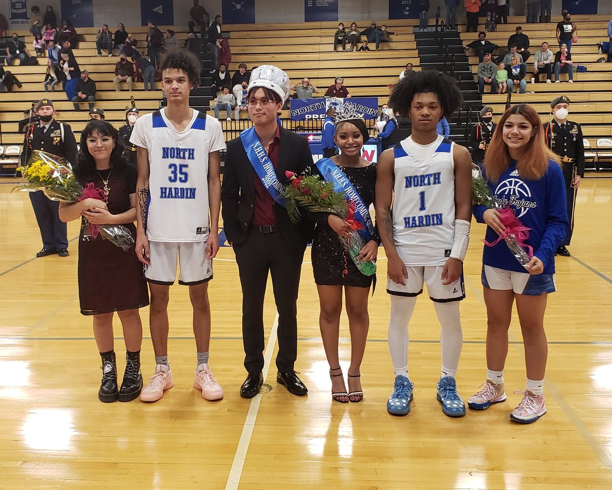 AthleticsNHHS's tweet photo. 🏀#GDTBAT Boys 82-47, Girls 54-40 against Marion Co. @DontrellGregor1 with 44 pts. All took place on Homecoming Night. Congratulations to 2022 Queen, Tyla Woods and King, Brian Lin and the Homecoming Court! https://t.co/FjKS3H8Dos