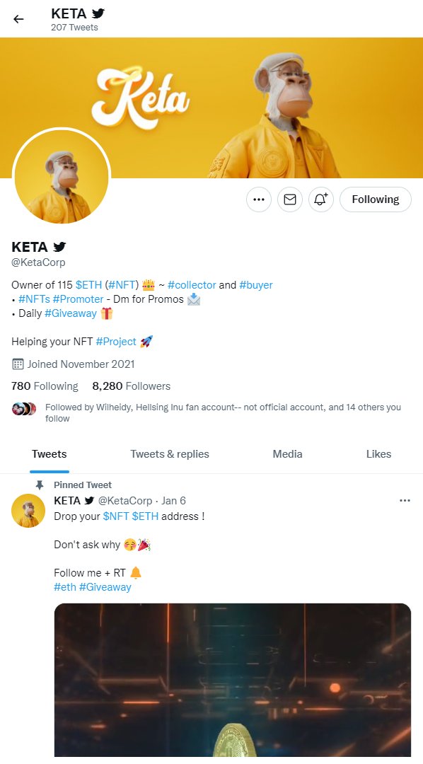 foxyboss3's tweet image. The #gameisover for @KetaCorp. Looks like they were #BotDetected. Last posting was at 8:22 PM · Feb 9, 2022: