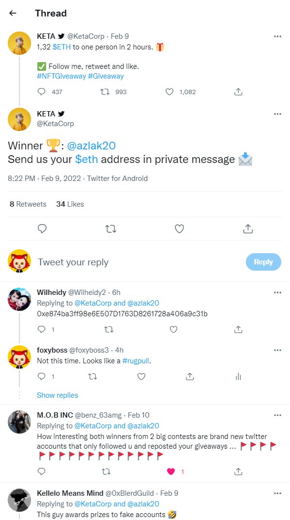 foxyboss3's tweet image. The #gameisover for @KetaCorp. Looks like they were #BotDetected. Last posting was at 8:22 PM · Feb 9, 2022: