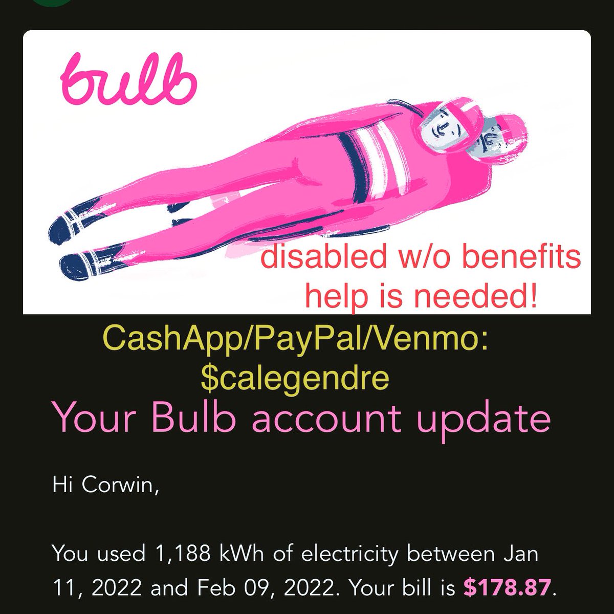 corylegendre's tweet image. #urgent help is needed. need this plus med copays and rest of this months needs. peace &amp;amp; love y’all ❤️☮️

#RentHelp #MutualAidRequest
#ChronicCrowdfund #UBI #disabled #HumanityFirst #DisabilityCrowdFund #MutualAidTrain #MedicalMutualAid #MedicalDebt #NEISvoid #SupportIsEverything