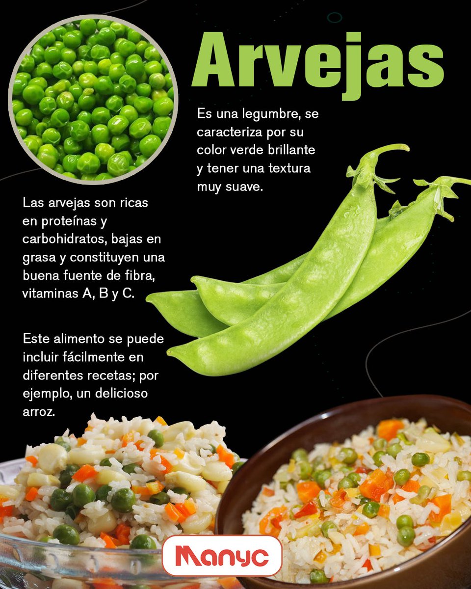 manyc502's tweet photo. #Arvejas 😋 Propiedades y Beneficios
 
Los beneficios de las arvejas son muchos y eso se debe a su gran aporte de minerales, vitaminas, fibra y proteína. https://t.co/ew7OUfMDbU
