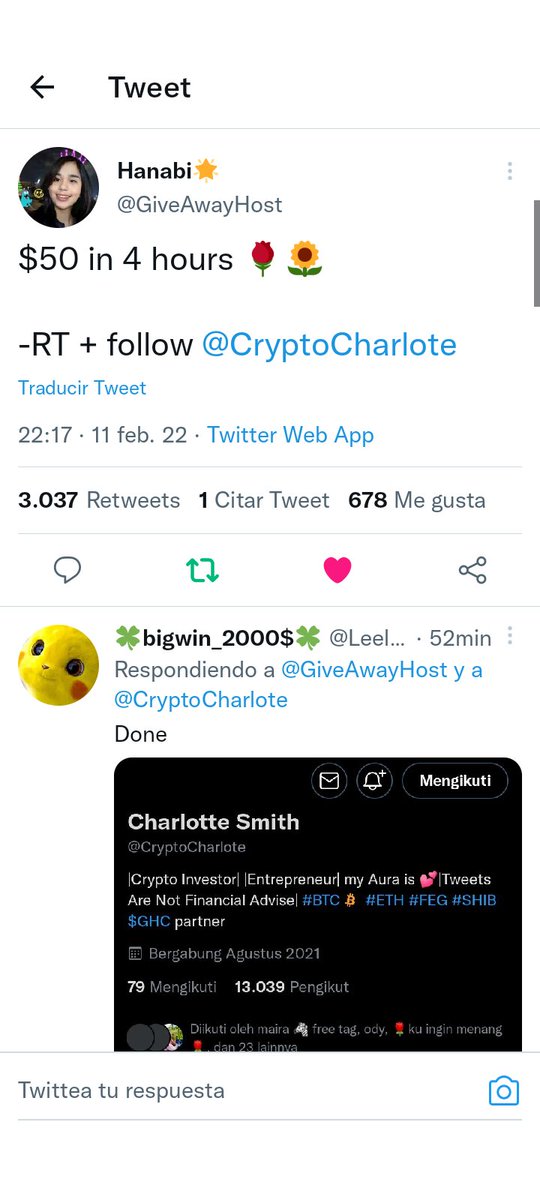 Alexbigwim22's tweet photo. @GiveAwayHost @CryptoCharlote 🙏 completed tasks i hope i can win 🙏💵👍 https://t.co/ohvKG2wHaY