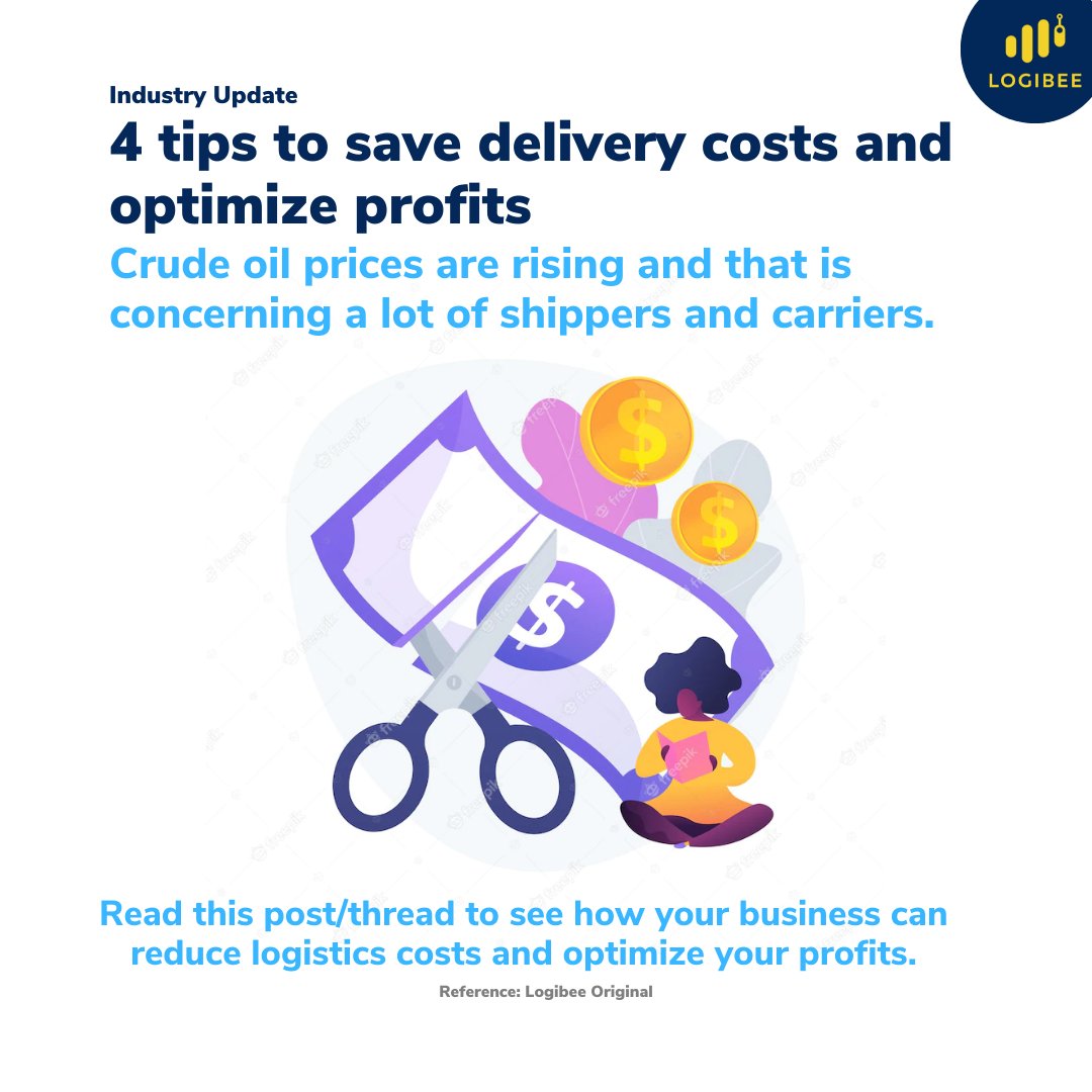 logi_bee's tweet photo. 1��⃣ Crude prices have been rising and are above $90 a barrel. This puts pressure on logistics costs and may mean lower margins for shippers and carriers. A cost saving strategy can be a game changer. Here are 3 tips that can help.
#logisticscost #deliverycost #costcutting https://t.co/ZDmsJueiVo