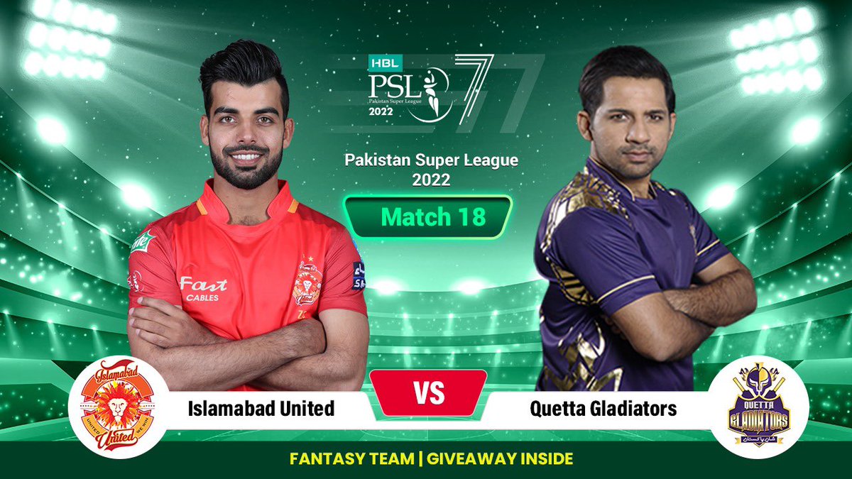 jatfantasytips's tweet photo. PSL 2022 Match 18 : Islamabad United vs Quetta Gladiators Preview Video: 

https://t.co/fTmEDWdTyI
https://t.co/fTmEDWdTyI
https://t.co/fTmEDWdTyI
https://t.co/fTmEDWdTyI

Click on the above link, watch video &amp; also win Rs 1000/- Cash Giveaway 👆👆👆👆👆👆 https://t.co/VD5WlDTKpn